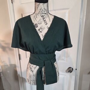 NWOT Elegant Dark Green Wrap Top